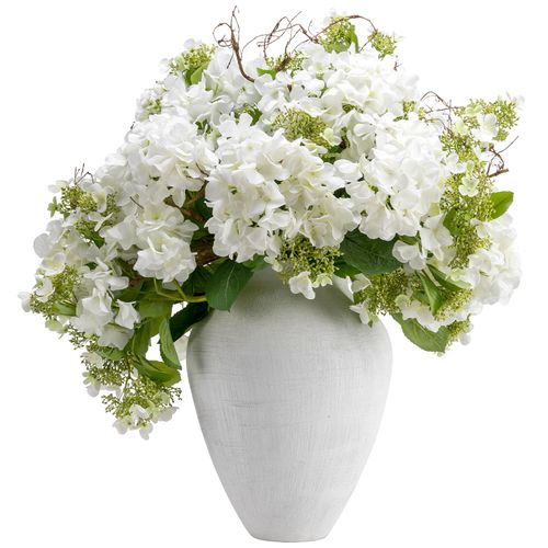 Hydrangea Arrangement in Stone Vase, White