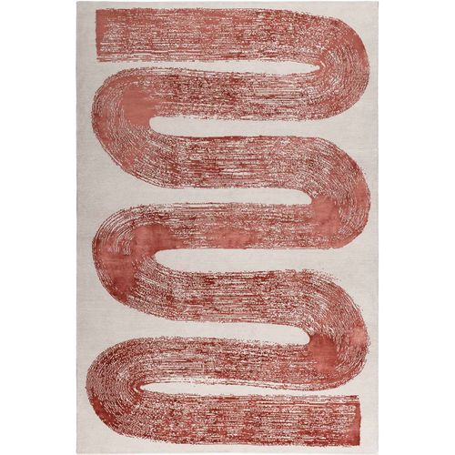 Ramble Abstract Wool and Silk Rectangular Rug, Beige & Red