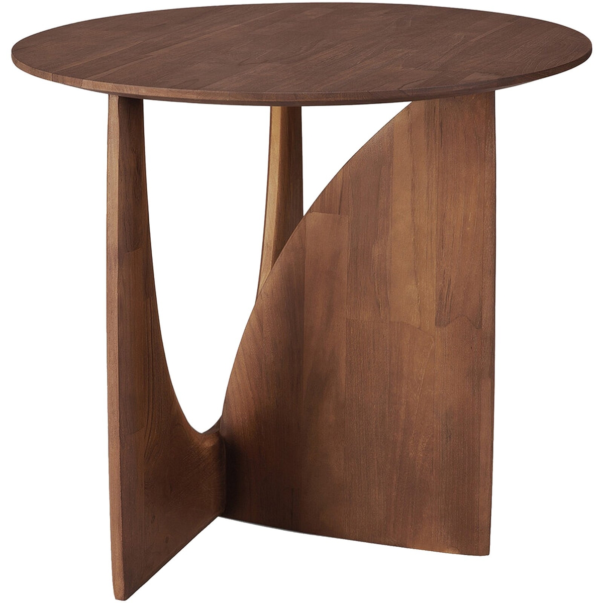 Geometric Round Teak Side Table, Brown