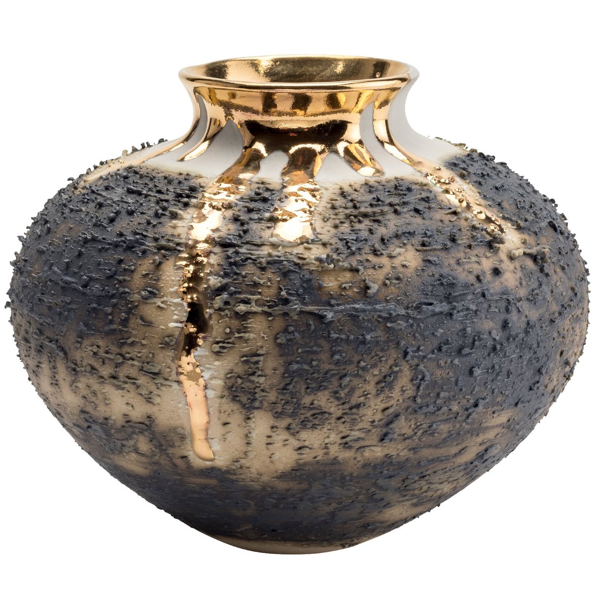Textured Round Vase, Charcoal